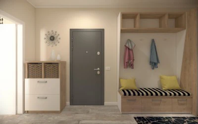 Design Interior Hol de Intrare cu Bancuta - Apartament Bucuresti